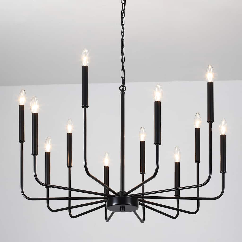 31.29" Wide Farmhouse Chandelier, 12-Light Classic Candle Chandelier for Dining Room Living Room Bedroom Kitchen