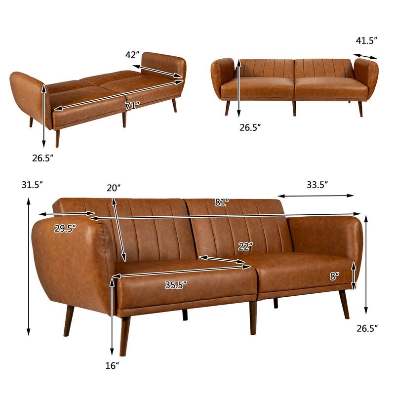 Gymax Convertible Futon Sofa Bed PU Adjustable Couch Sleeper w/Wood