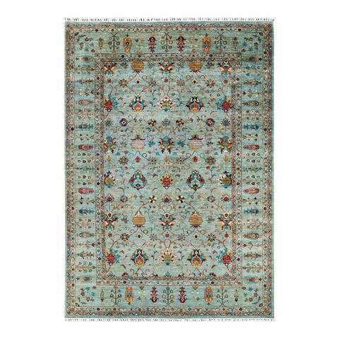 Hand Knotted Bohemian Tribal Wool Green Area Rug - 8' 1" x 11' 3"