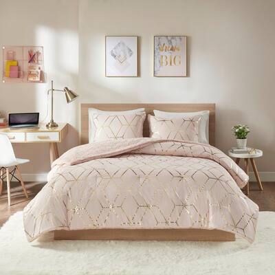 Intelligent Design Addie Blush Metallic Print Reversible Comforter Set