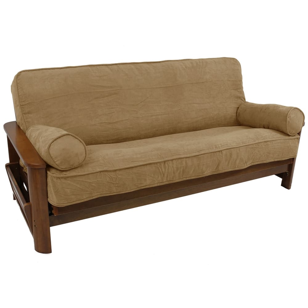 Microsuede Full-Size 8-10 Inch Thick Futon Cover Set with Two Bolster Pillows - Full