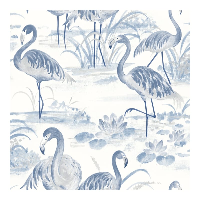 Chesapeake Everglades Blue Flamingos Wallpaper - 20.5 x 396 x 0.025