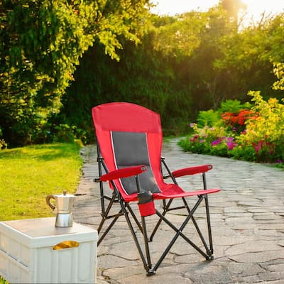 KISRAIS Outdoor High Back Portable Collapsible Chair with Cup Holder, Support 250LBS