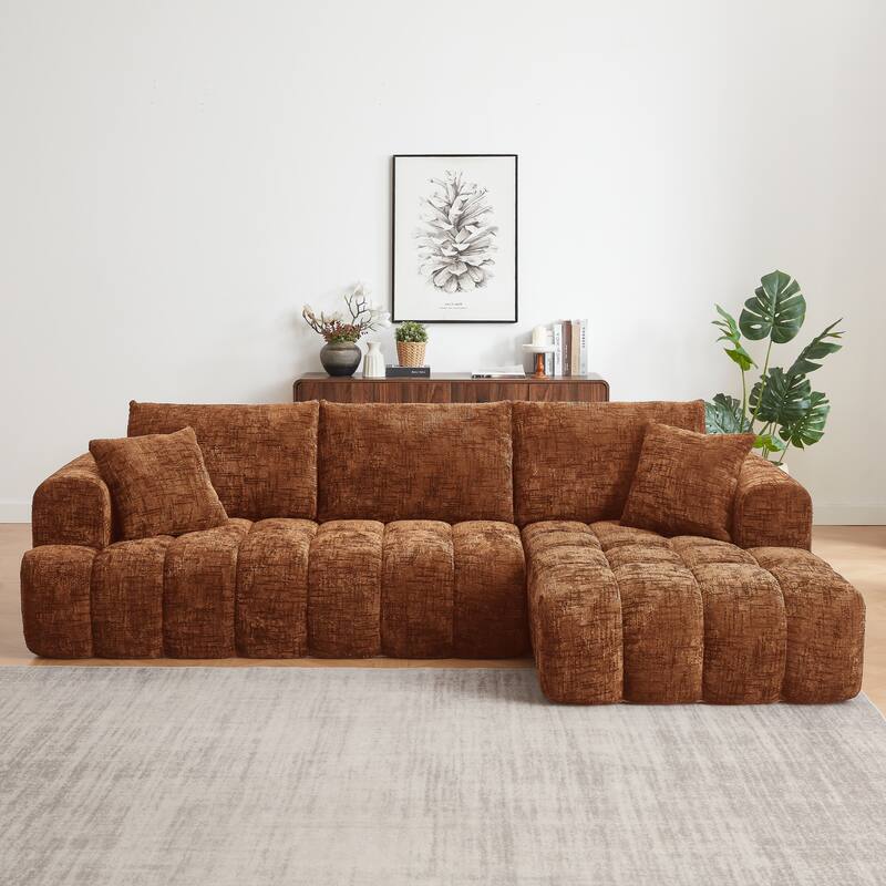 Chenille L-Shape Luxury Sectional Oversized Sofa,Mnimalist Design,Comfy Sleeper Couch - Orange 1