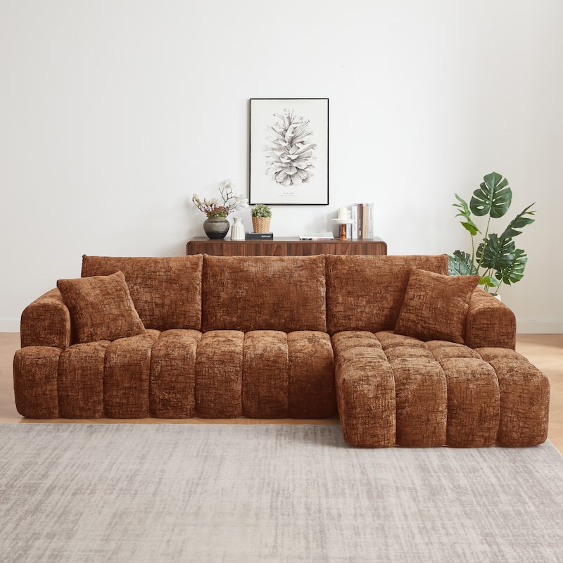 Roomfitters Oversized Chenille Sectional Sofa, Modern L-Shaped Cloud Couch with Right Chaise and Deep Seats