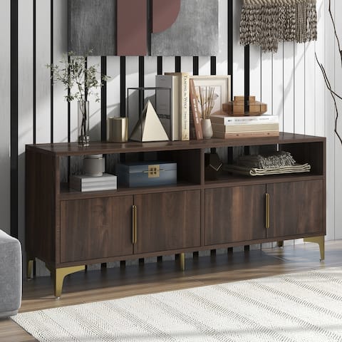 58" L Brown Sideboard with Gold Metal Legs and Magnetic Suction Doors