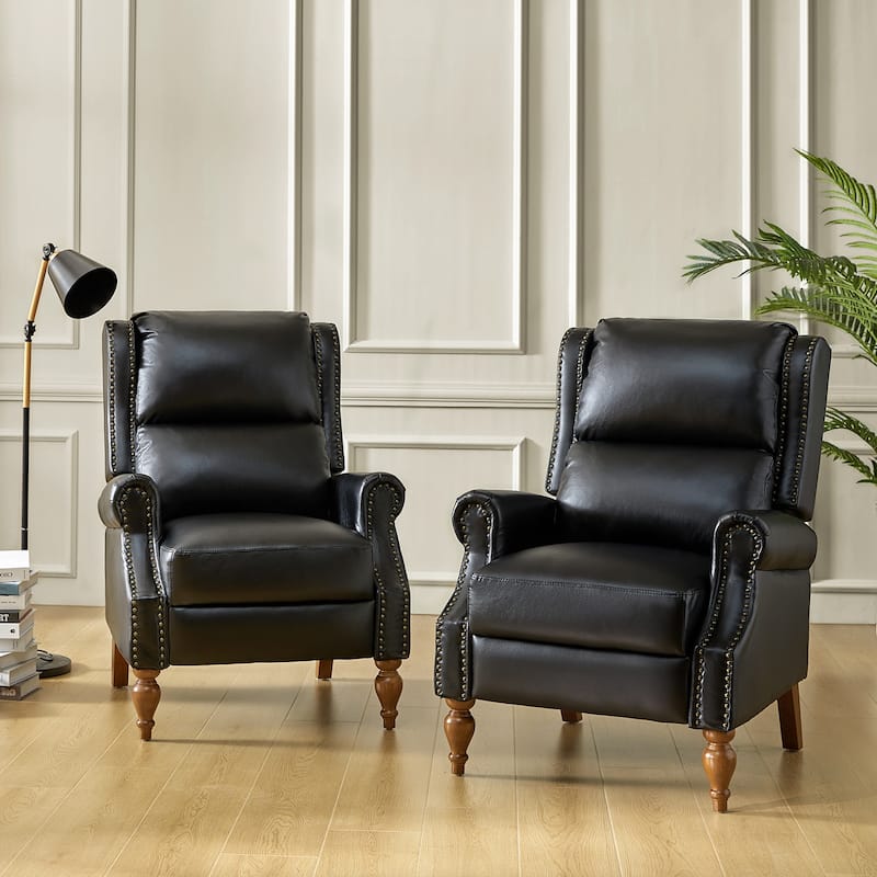 Terri Traditional Vegan Leather Manual Push Back Recliner Set of 2 by HULALA HOME