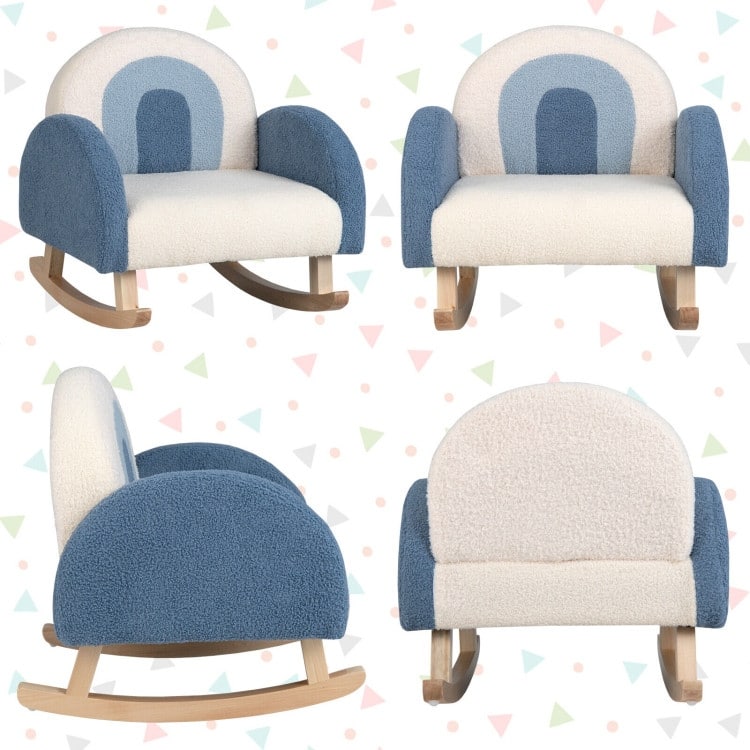 Children's Velvet Rocking Chair with Solid Wood Legs - 20" x 19.5" x 20"(L x W x H)