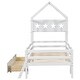preview thumbnail 8 of 28, Twin Size House Platform Bed with 1 Storage Drawer and Guardrail, Solid Wood Kids Bed Frame with House-Shaped Headboard & Ladder