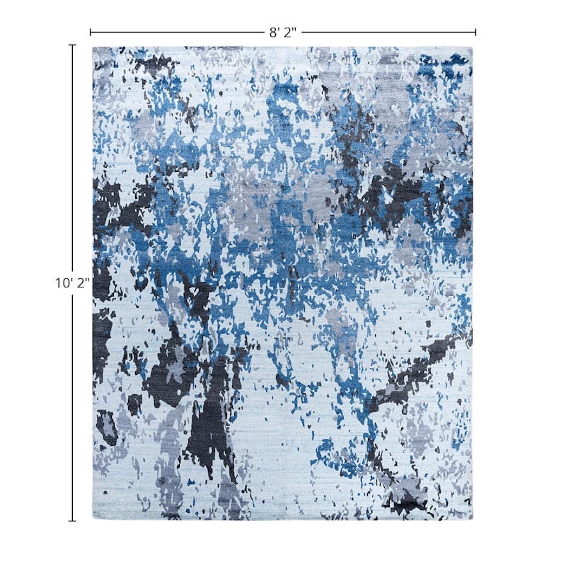 Modern One-of-a-Kind Hand-Knotted Area Rug, Blue - 8' 2" x 10' 2"