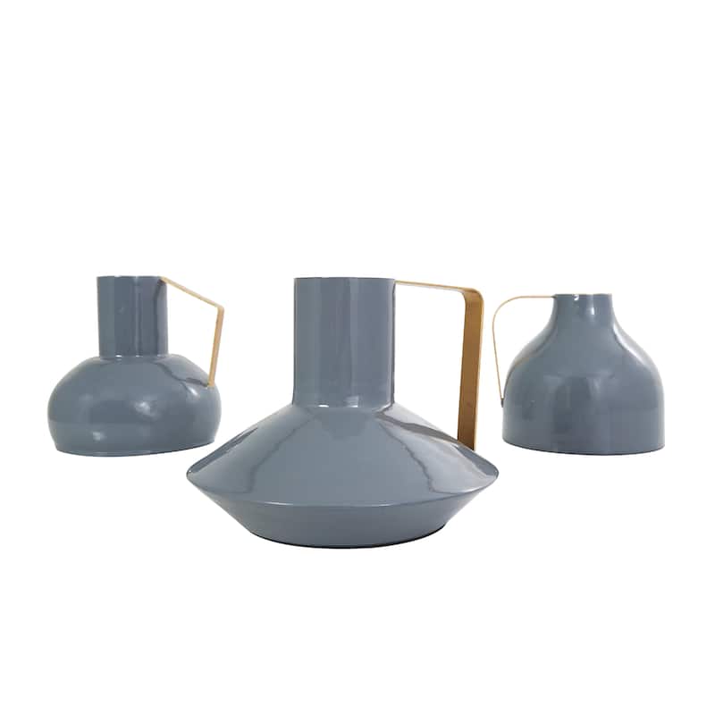 CosmoLiving by Cosmopolitan Metal Enameled Abstract Vase with Varying Shapes and Geometric Gold Handles (Set of 3)