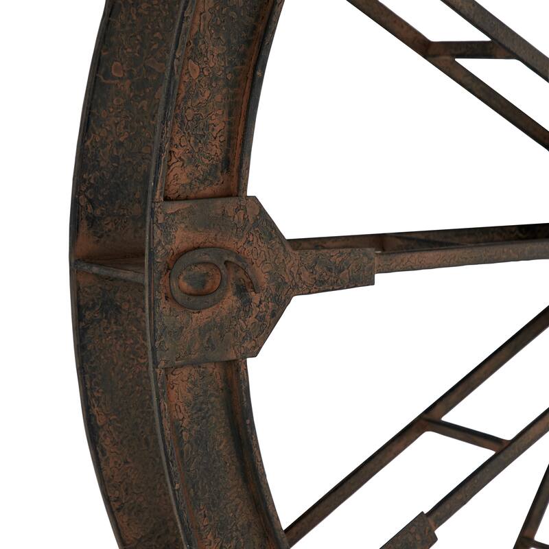 Metal Wheel Wall Clock - Brown - Roche River Decor - 5"W x 48"L x 48"H