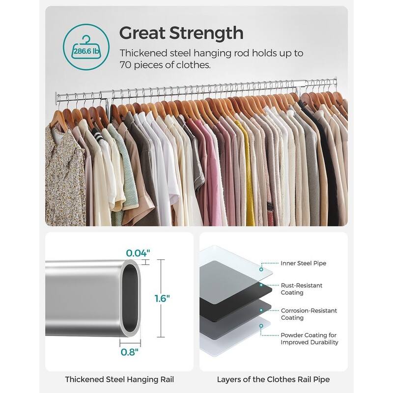 Rolling Clothes Rack with Sturdy Steel Tubes and Extra Load Capacity 2 Lockable Casters - 43.3" x 17.7" x 63"