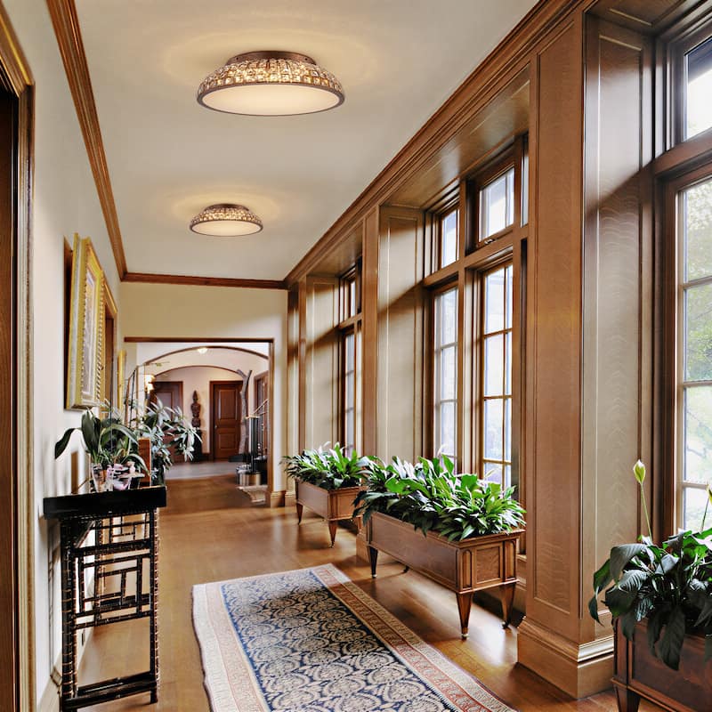 Retro French 38.6" W Antique Brass Linear Rectangle Crystal LED Flush Mount Ceiling Light