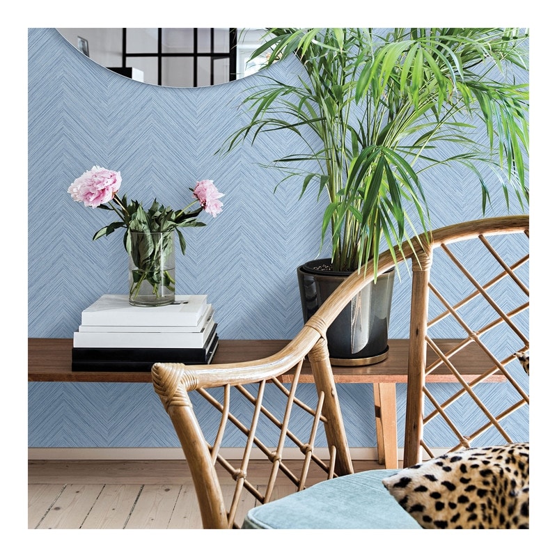 Chesapeake Caladesi Light Blue Faux Linen Wallpaper - 20.5 x 396 x 0.025