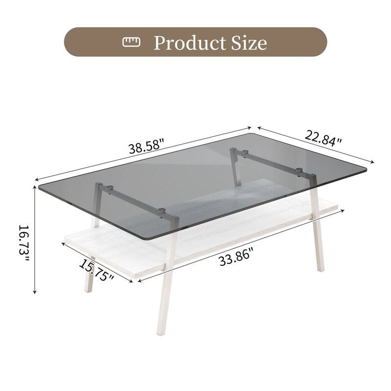 Rectangle Tempered Glass Coffee Table with Metal Legs