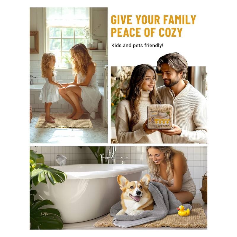 Large Waffle Bath Mat Set, Non Slip Bathroom Mat Set