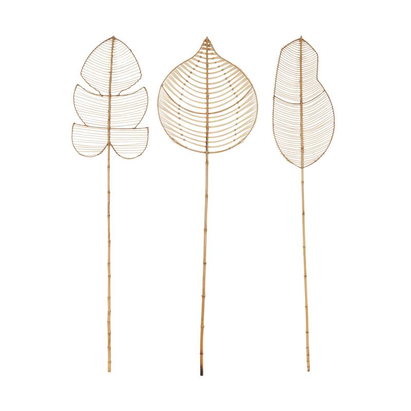 Rattan Leaf Handmade Tall Woven Palm Leaf Stick Home Decor Natural Foliage - Set of 3 Brown or Black - Roche River Decor