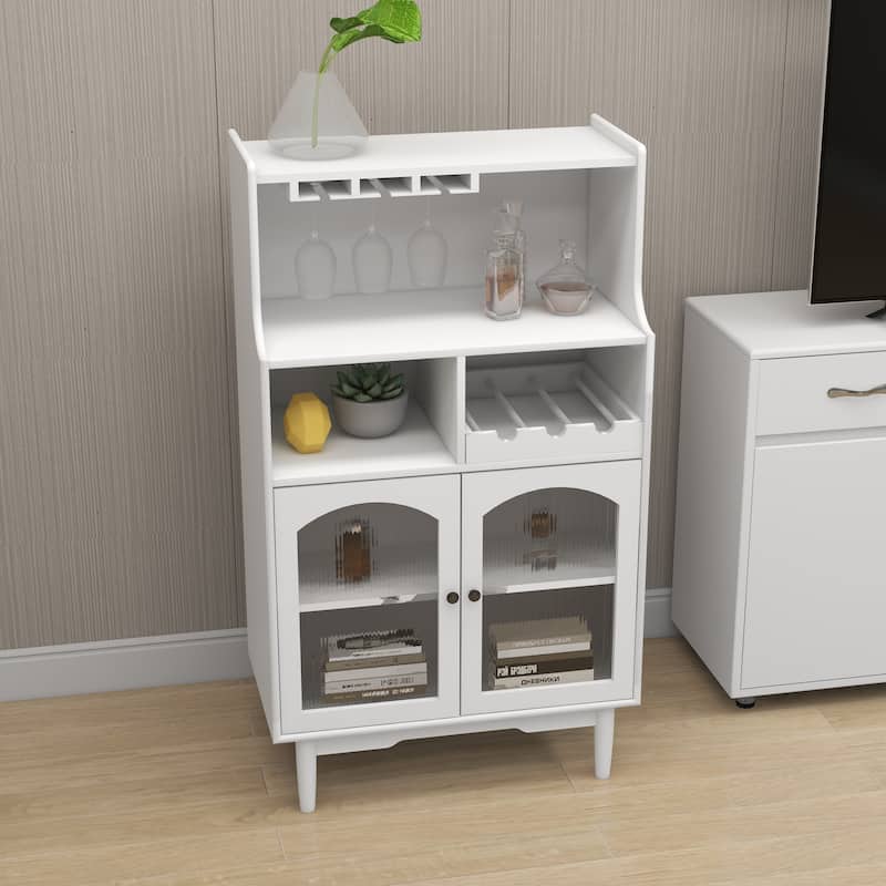 Living Room Wine Cabinet With Removable Rack And Wine Glass Rack,One Cabinet With Glass Doors