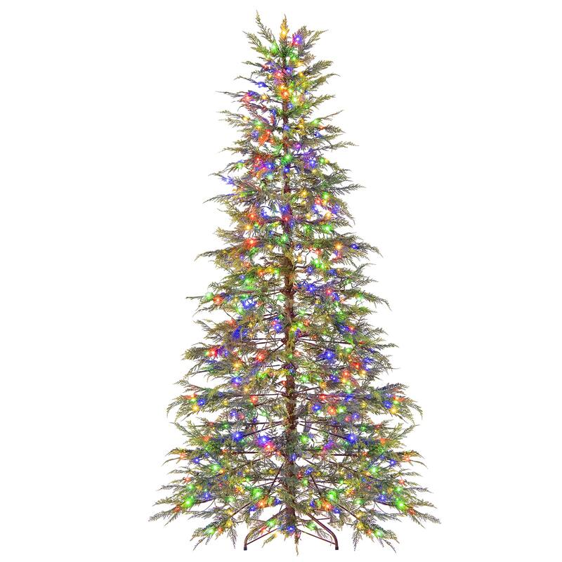 Pre-Lit Green Artificial Christmas Tree with Multicolor LED Lights and Realistic TPE Branches
