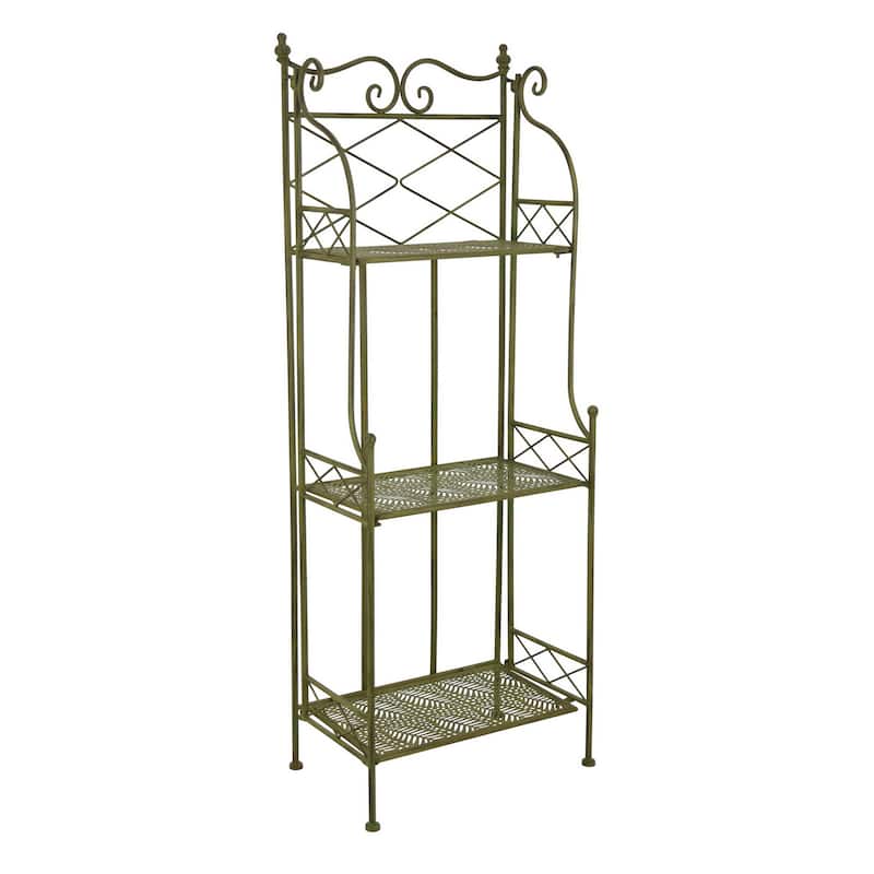 Monty Plant Stand, 3 Tier Shelves Classic Scrolled Green Metal 44 Inch