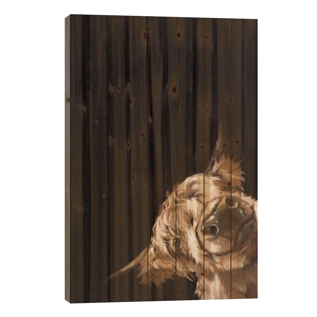 Sneaky Highland Cow In Black Print On Wood by Big Nose Work - Multi-Color