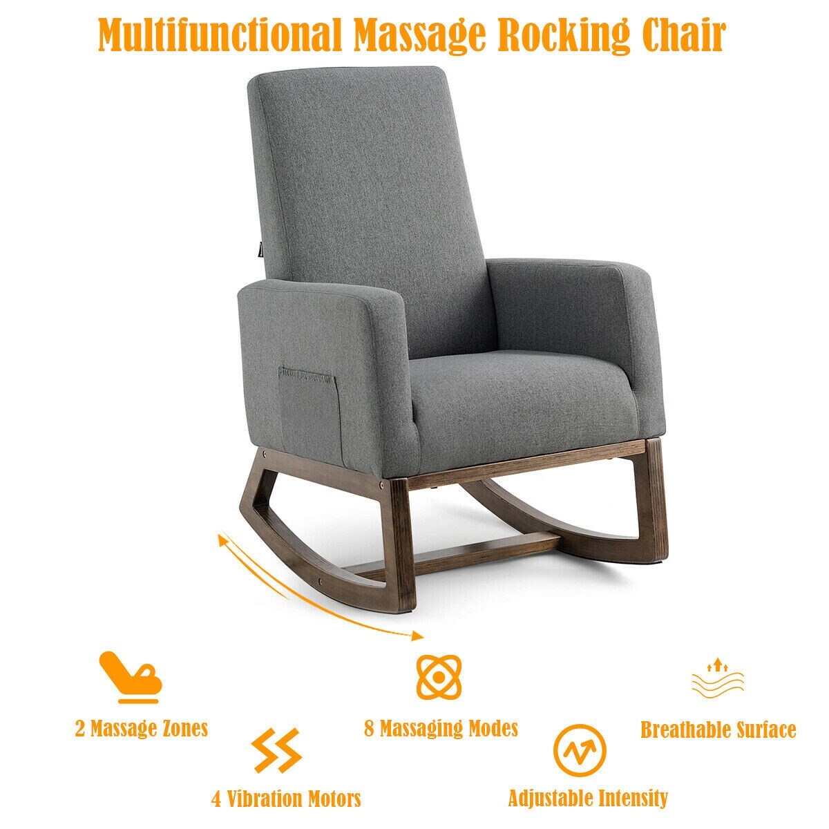 Shop Costway Mid Century Retro Fabric Upholstered Massage Rocking Chair Overstock 29737907