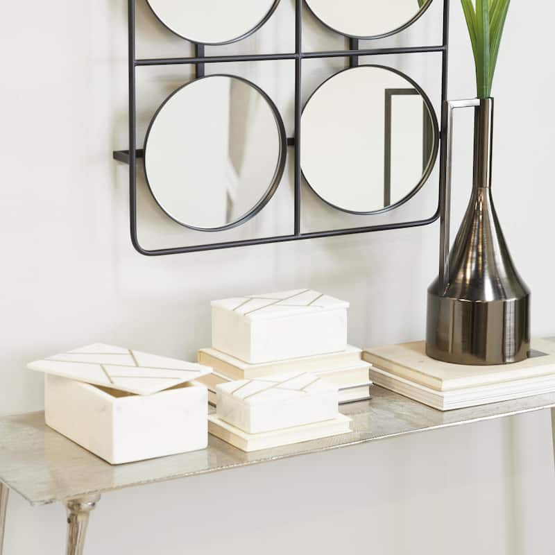 Marble Box with Gold Linear Lines - Set of 3 White or Green - Roche River Decor
