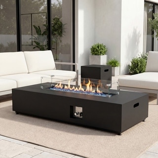 56-Inch Low-Profile Rectangular Fire Pit Table with Side Table, 50,000 ...