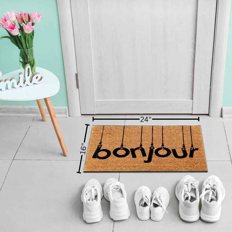 Front Door Mat Outdoor Rectangle Bonjour Mat Non Slip Backing Natural