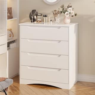 4 Drawer Dresser Chest of Drawers White for Bedroom, Modern Vertical Storage Dressing Table