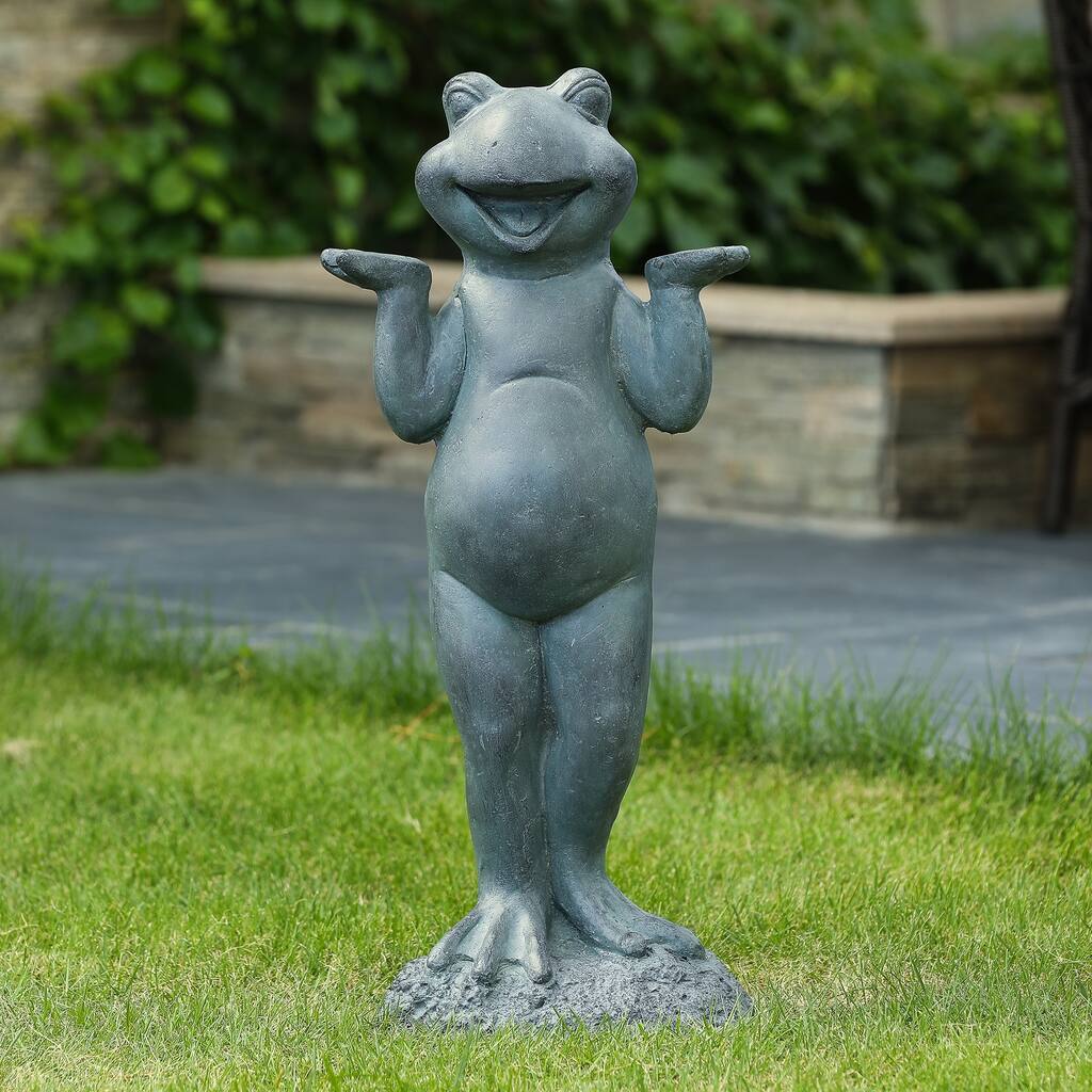 Gray MgO Carefree Standing Frog Garden Statue