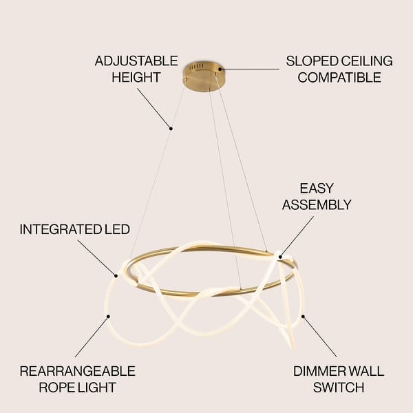 dimension image slide 1 of 3, Nuvola 25" Contemporary Minimalist 360 Adjustable Silicone Neon Rope Dimmable Integrated LED Chandelier, by JONATHAN Y