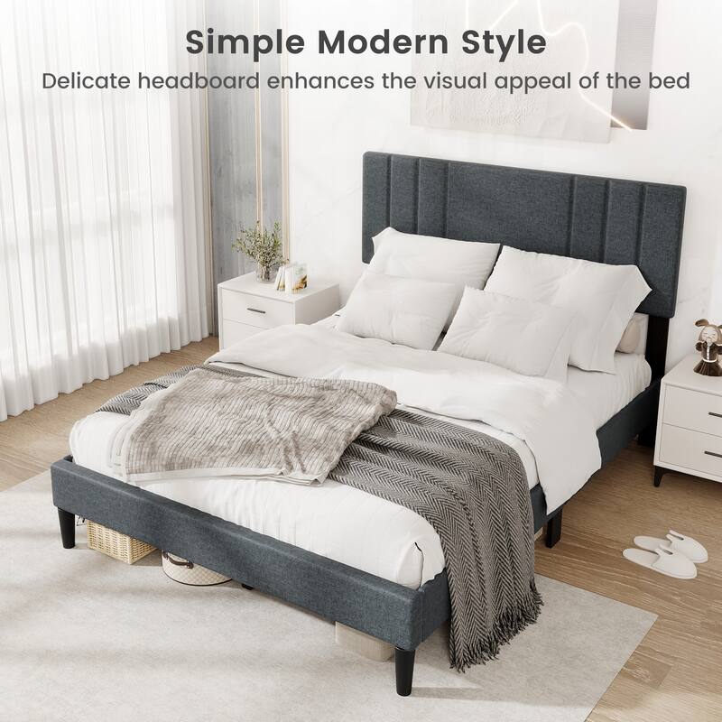 Gymax Twin / Full / Queen Size Bed Frame w/ Vertical Channel Tufted