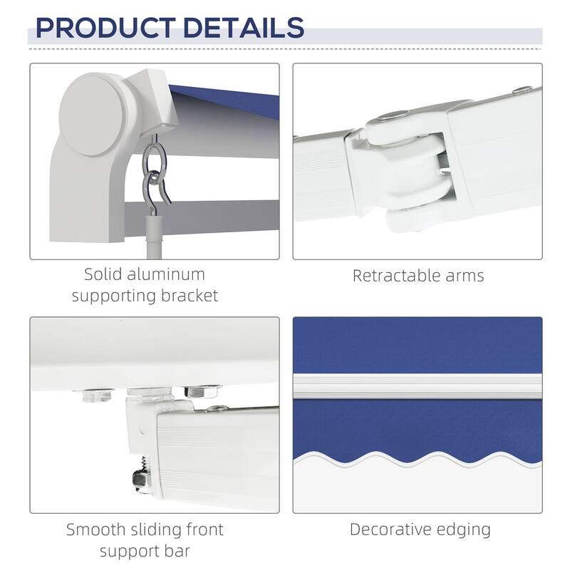 155.5" Wide Retractable Patio Awning with Extendable Aluminum Frame and UV Rain Fabric - 155.5" W x 96.5" D
