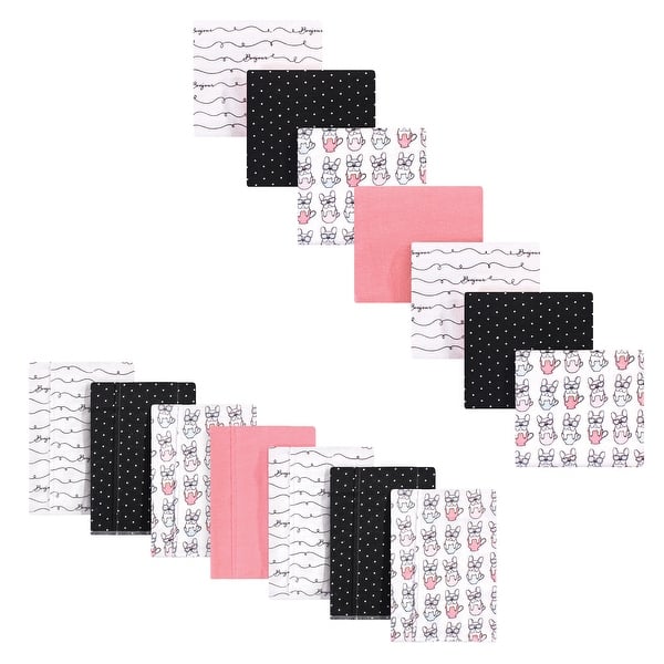 slide 1 of 1, Hudson Baby Infant Girl Cotton Flannel Burp Cloths and Receiving Blankets, 14-Piece, Bonjour, One Size - Bonjour - One Size One Size - Bonjour