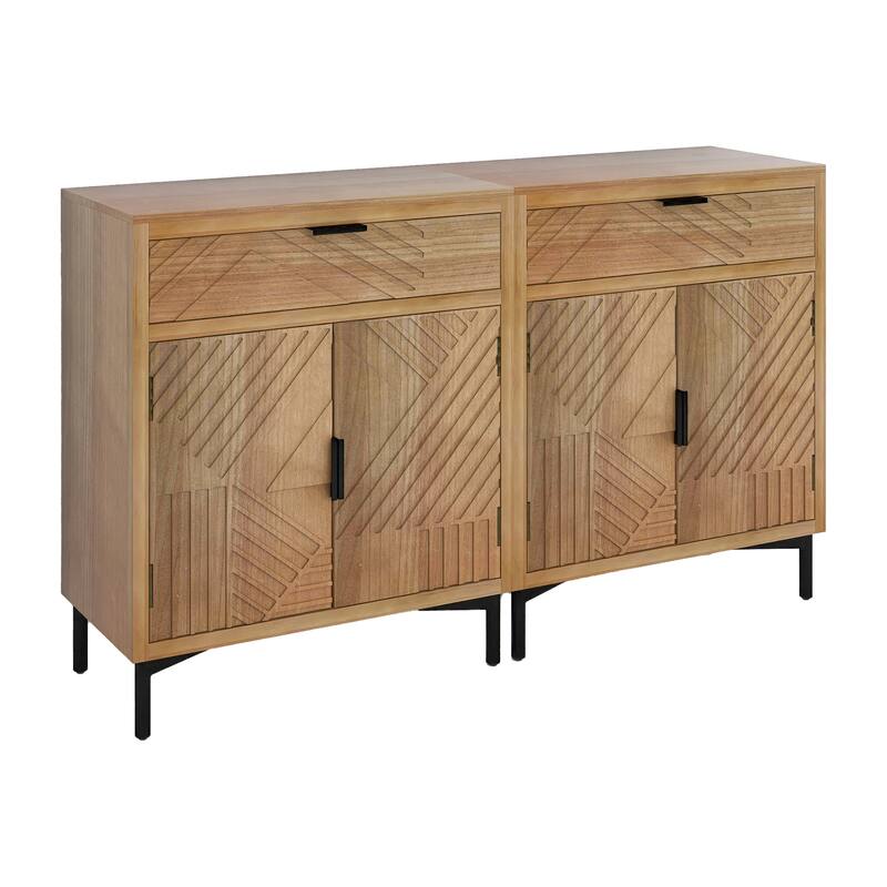 Antique brown 32 in. H Accent Cabinet with 2 Shelves and 4 Doors and 2 Drawer - 64.00" x 14.00"