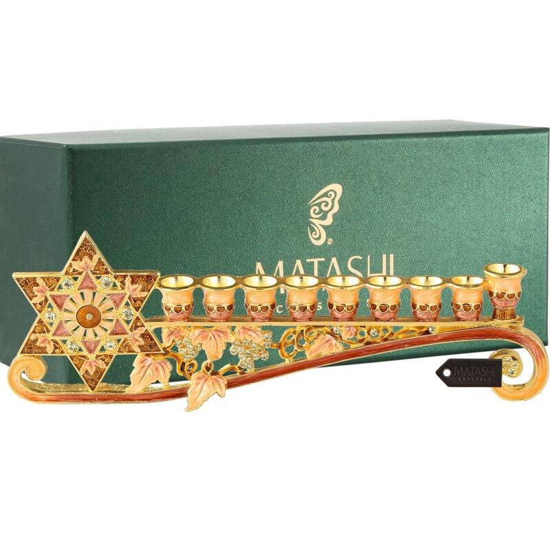 Matashi 9.25-inch Long Hand-painted Menorah Candelabra - Gold - Gold