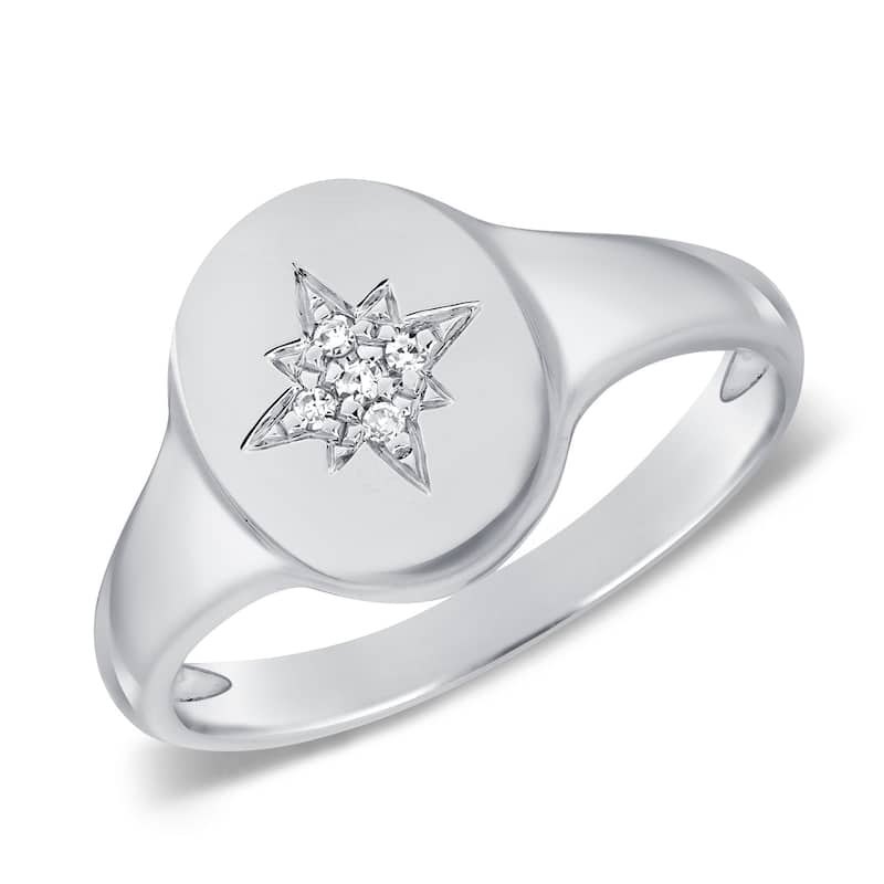 Joelle Collection Joelle Collection Diamond Signet Ring 14K Gold Pinky Ring For Her Size 4