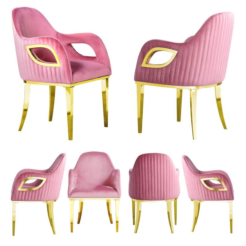 Luxury Pink Velvet Dining Armchair with Polished Gold Legs