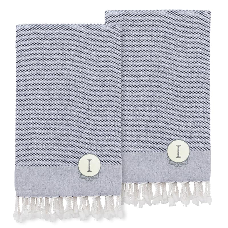 Authentic Hotel and Spa 100% Turkish Cotton Personalized Fun in Paradise Pestemal Hand/Guest Towels (Set of 2), Navy - I