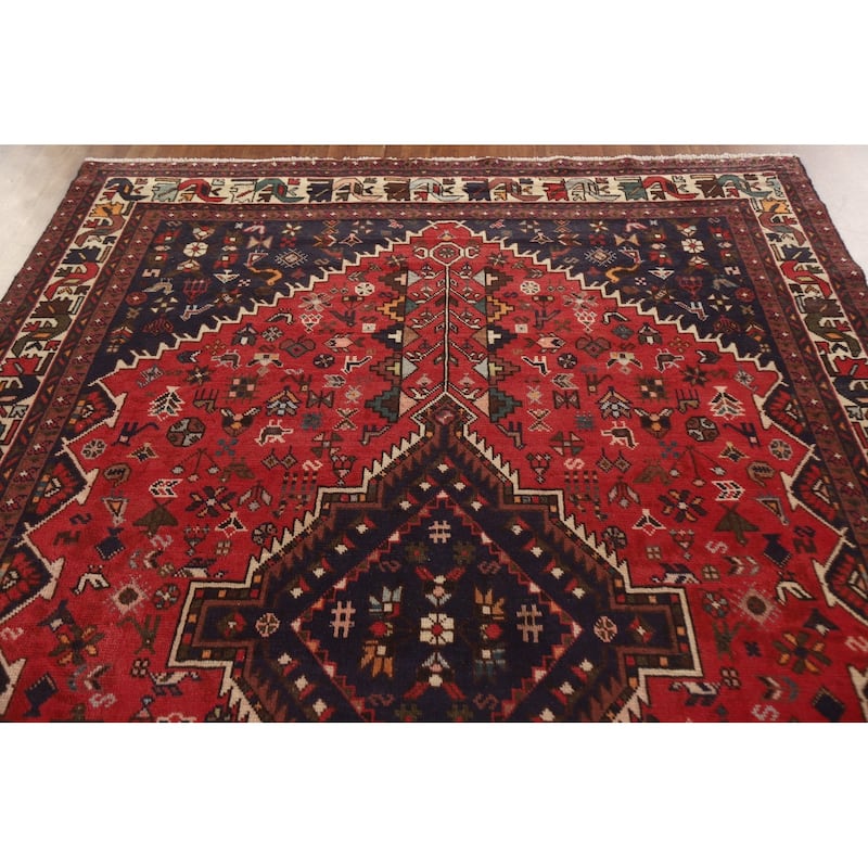 Tribal Shiraz Persian Vintage Rug Living Room Handmade Wool Carpet - 6'7"x 9'10"