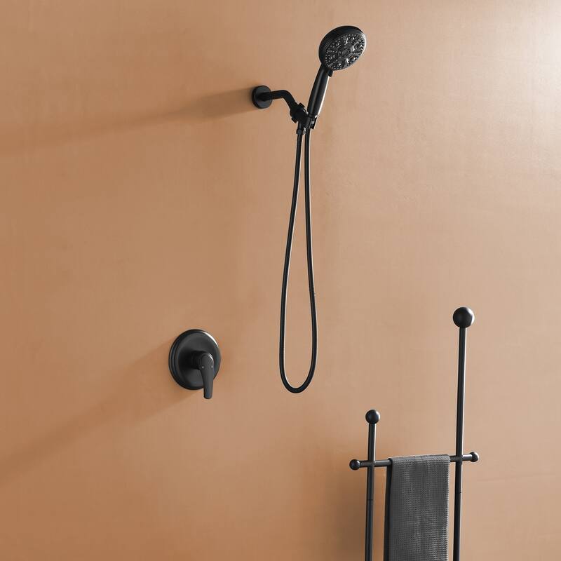 Wall Mount Shower Faucet with Hand Shower Brass 10-Setting Spray Complete Wall Mounted Shower System with Valve