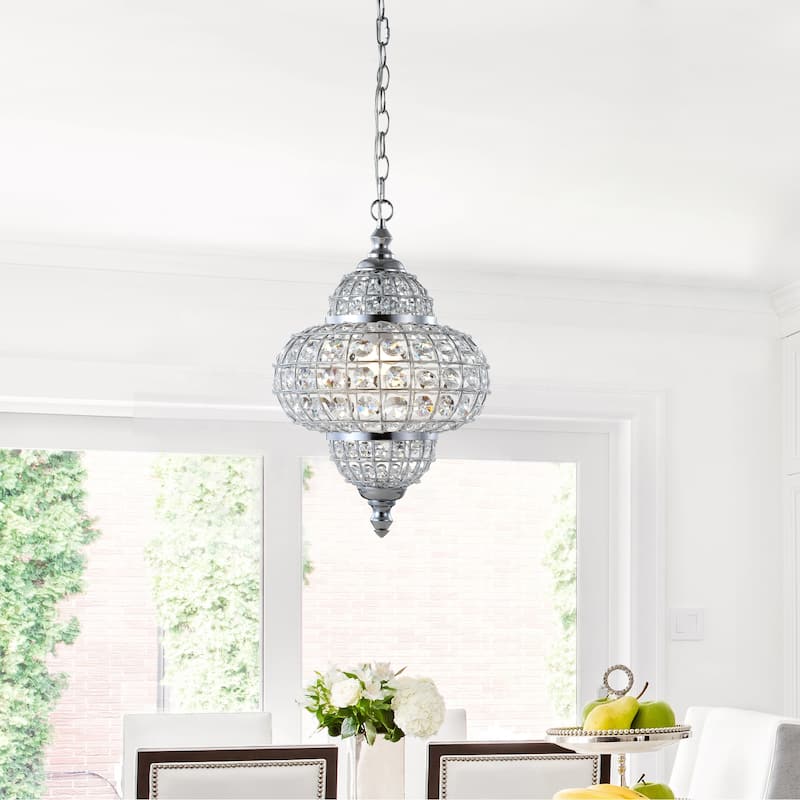 Juliette 12" Crystal/Metal LED Chandelier Pendant, Chrome by JONATHAN Y