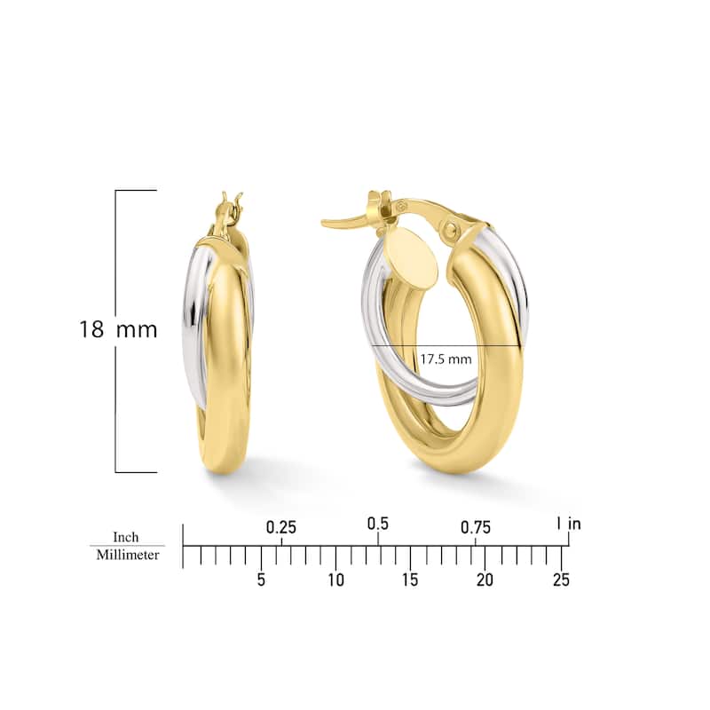 Clover 14K Two-Tone Gold Double Row Overlapping Hoop Earrings