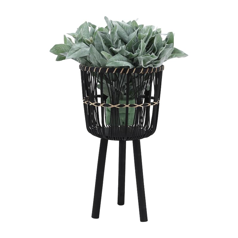 11/13/15" Bamboo Planters on Stand,Set of 3