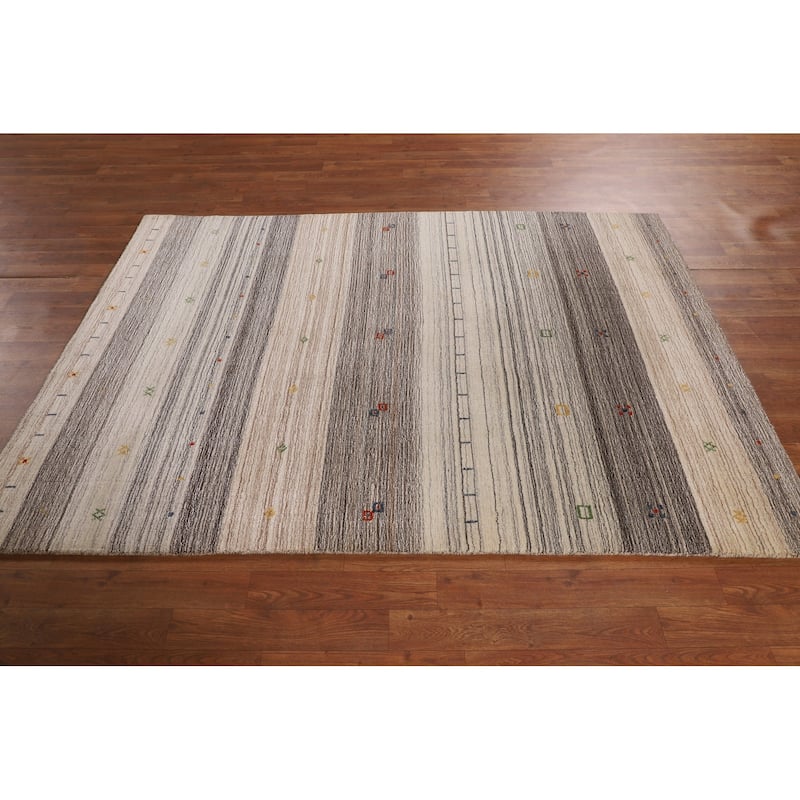 Striped Gabbeh Indian Area Rug Hand-Knotted Oriental Wool Carpet - 4'8"x 6'6"