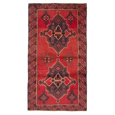 ECARPETGALLERY Hand-knotted Baluch Red Wool Rug - 3'4 x 6'0