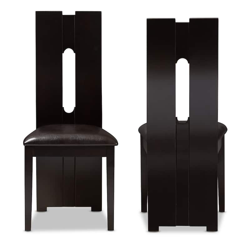 Modern Faux Leather Dining Chairs - Dark Brown Upholstered Set - Rustic Style Seating - 40.94