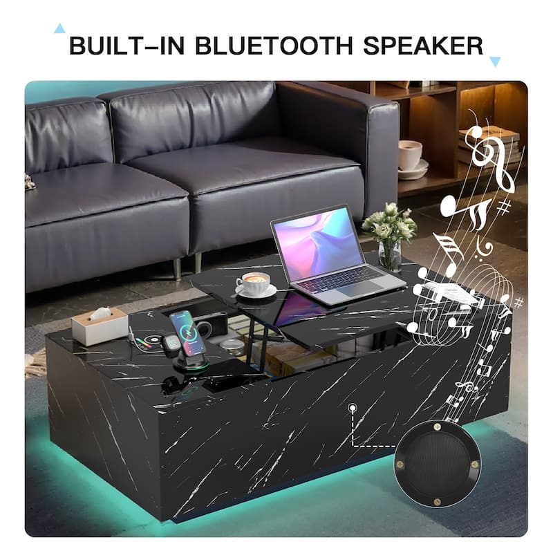 Pocassy 47.2" Smart Living Room Table with Wireless Charging & Bluetooth Speaker